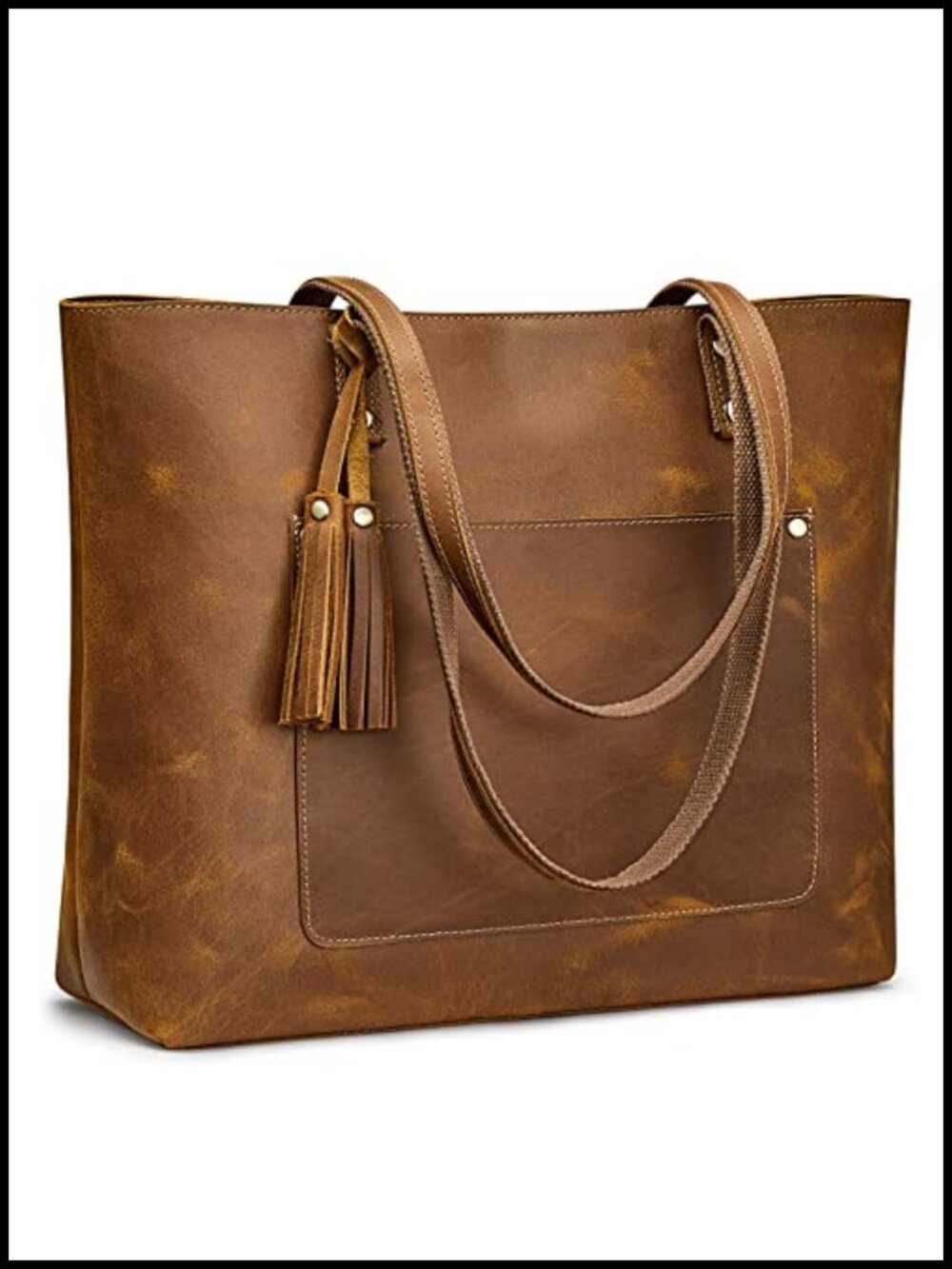 Buffalo Leather Tote Bag Satchel Large Work Handbag with Tassel